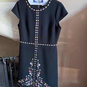 Ted Baker London BLACK FLORAL DRESS Embroidered Fit Flare Cap Sleeve Midi 3